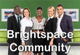 group of people in a room with text: Brightspace Community