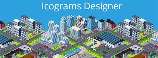 Icograms Designers with 3d city depicted below