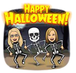 Happy Halloween with April, Hilary and a skeleton