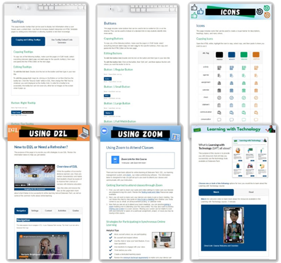 6 different templates using icons, D2L, and Zoom