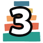 The number 3 on top of 5 multi-colored horizontal bars