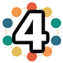 The number 4 on top of 8 multi-colored circles arranged in a circle