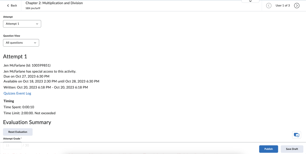 Image showing new Quiz Evaluation Experience in D2L