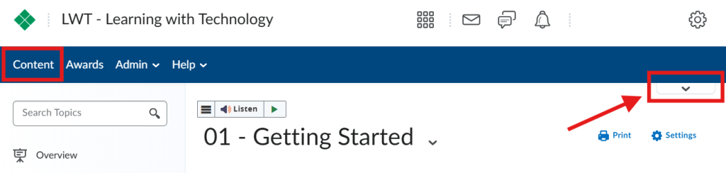 The toggle to turn on the New Content experience, located beneath the settings menu and NavBar.