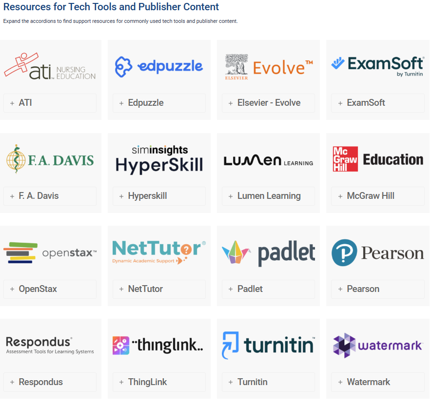 The Tech Tools and Publisher content section of the Technology Resources Page